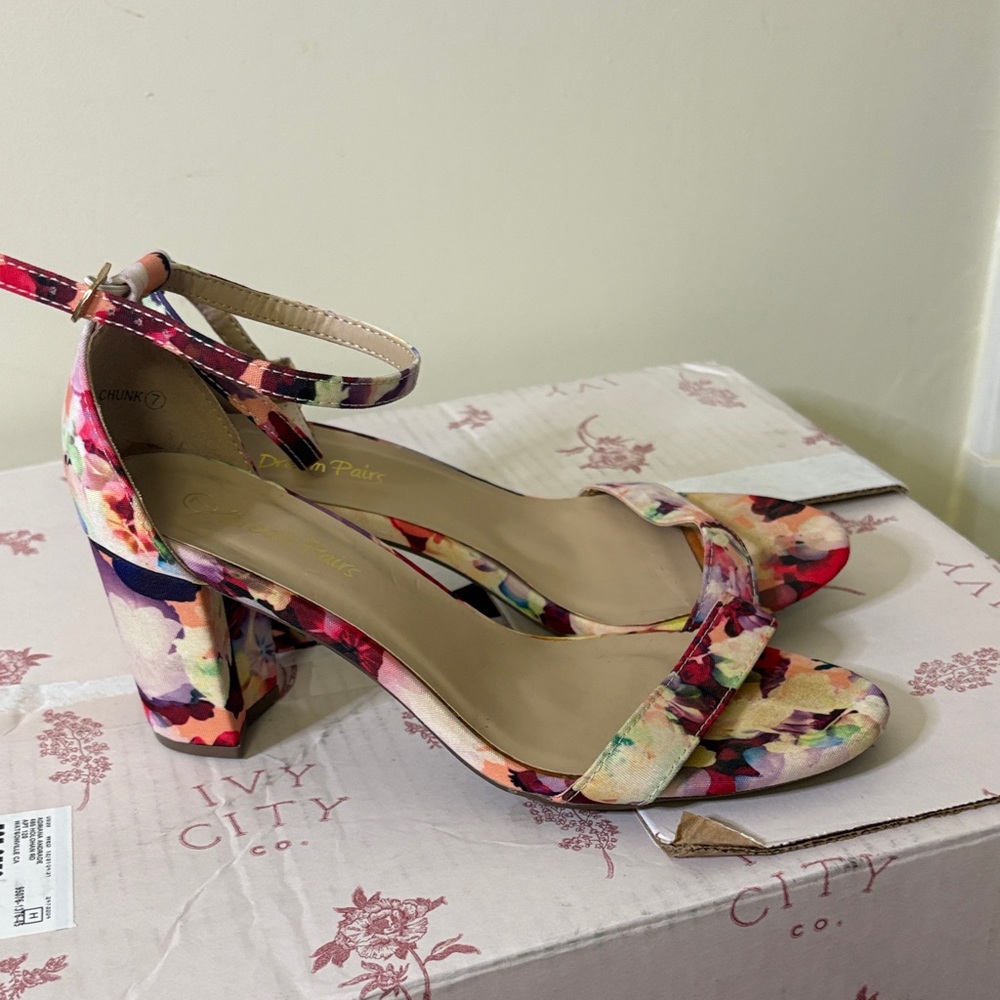 Floral Block Heel Sandals